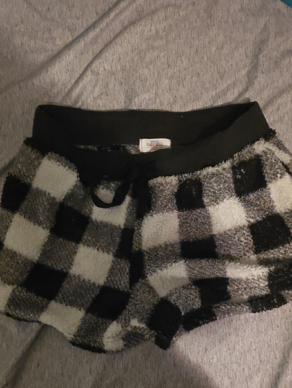 Cozy Black & Gray Buffalo Check Fuzzy Shorts